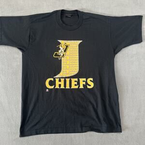 Vtg 1990s Johnstown Chiefs ECHL Hockey Screen Stars Black T-Shirt Made in USA XL